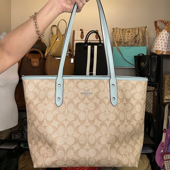 Coach Handbags - Coach Signature City Tote Project Khaki Jacquard & Powder Blue  No. F58292